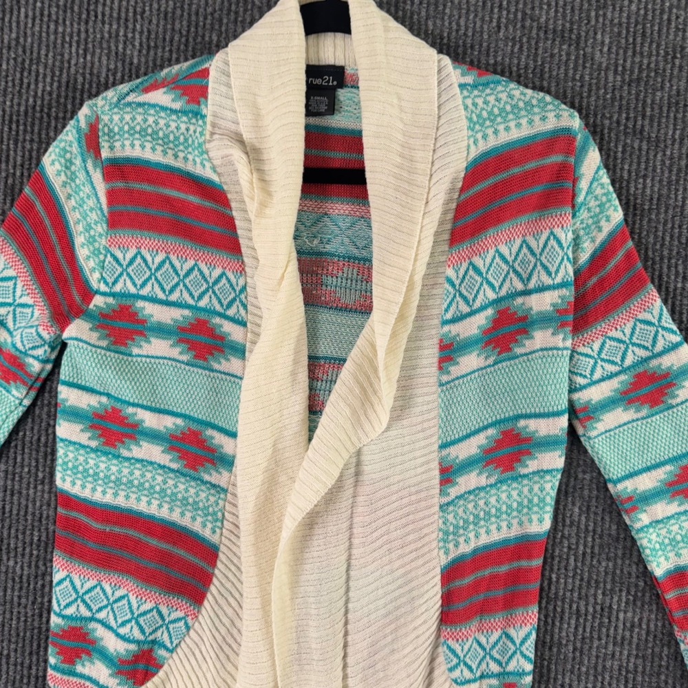 Southwestern Aztec Knit Cardigan Womens XS Festival Boho Indie Sleaze Layering‎